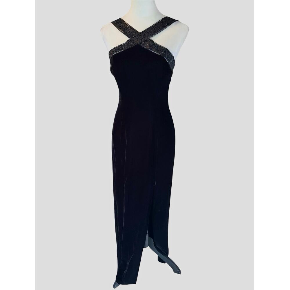 Vintage Rimini Black Velvet Beaded Haltered Gown